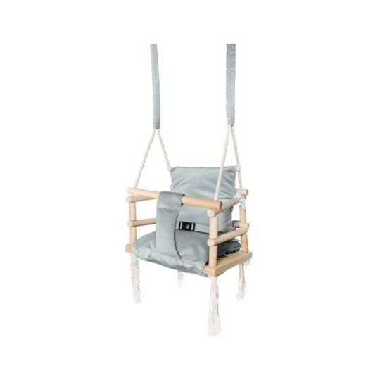 Leagăn pentru copii din lemn, perna albastru deschis, 33.4x34.5x25 cm, Springos – distracție și confort pentru cei mici-Wisdom Store