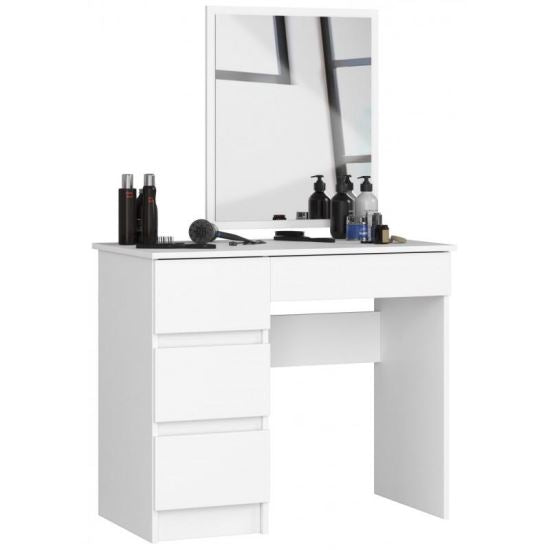 Masă de toaletă/machiaj, albă, cu oglindă pliabilă, sertar lateral și compartiment interior – soluție elegantă și practică pentru organizare-Wisdom Store