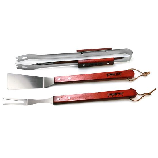 Set ustensile din inox pentru grătar, cu mâner din lemn – clește, spatulă, furculiță pentru grătar/grill - Wisdom Store