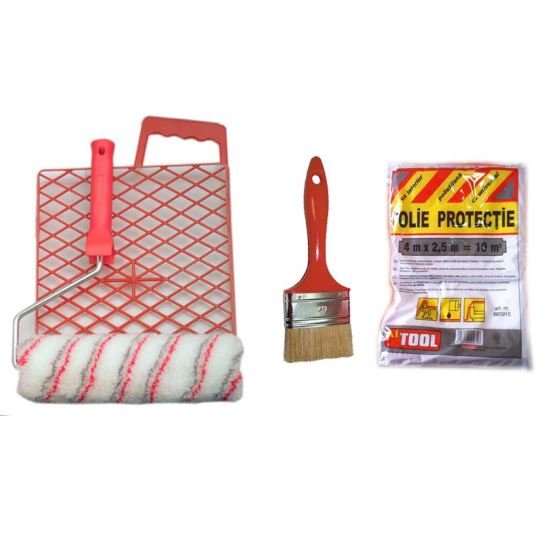 Set de vopsit/zugrăvit: trafalet, rolă cu mâner, pensulă, folie protecție, accesorii – perfect pentru lucrări de renovare-Wisdom Store