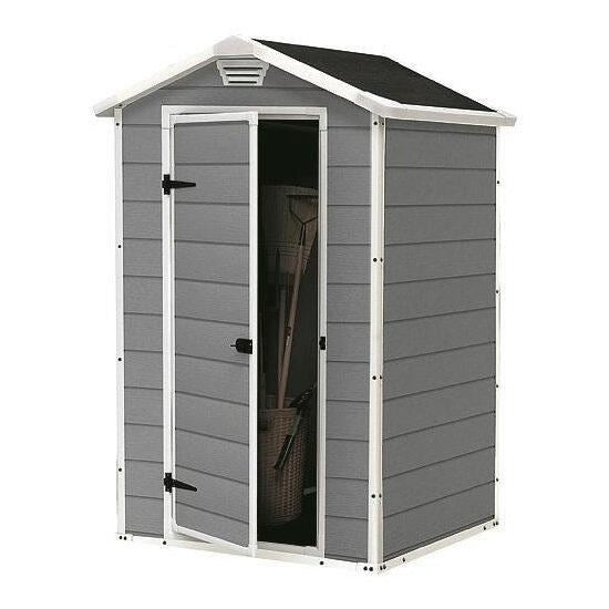 Casută/magazie de grădină pentru depozitarea uneltelor, construită din aluminiu și PP, culoare gri, rezistentă și spațioasă-Wisdom Store