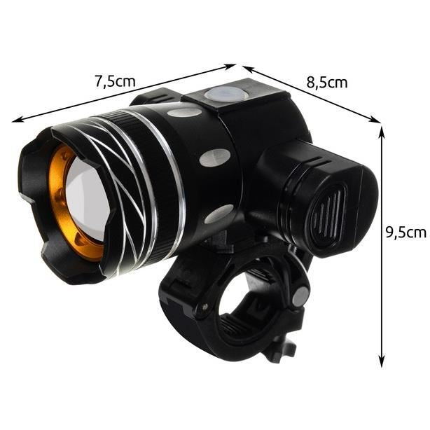 Set stop si far pentru bicicleta, 2xCREE LED XM-L T6, 3/7 moduri iluminare, aluminiu si plastic, incarcare USB, 7.5x8.5x9.5 cm, Trizand