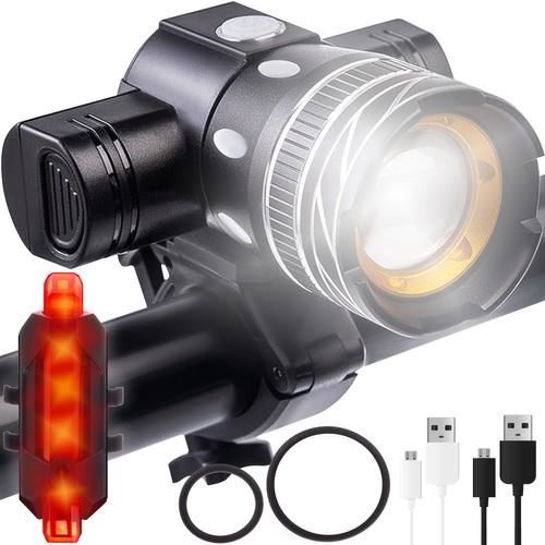 Set stop si far pentru bicicleta, 2xCREE LED XM-L T6, 3/7 moduri iluminare, aluminiu si plastic, incarcare USB, 7.5x8.5x9.5 cm, Trizand