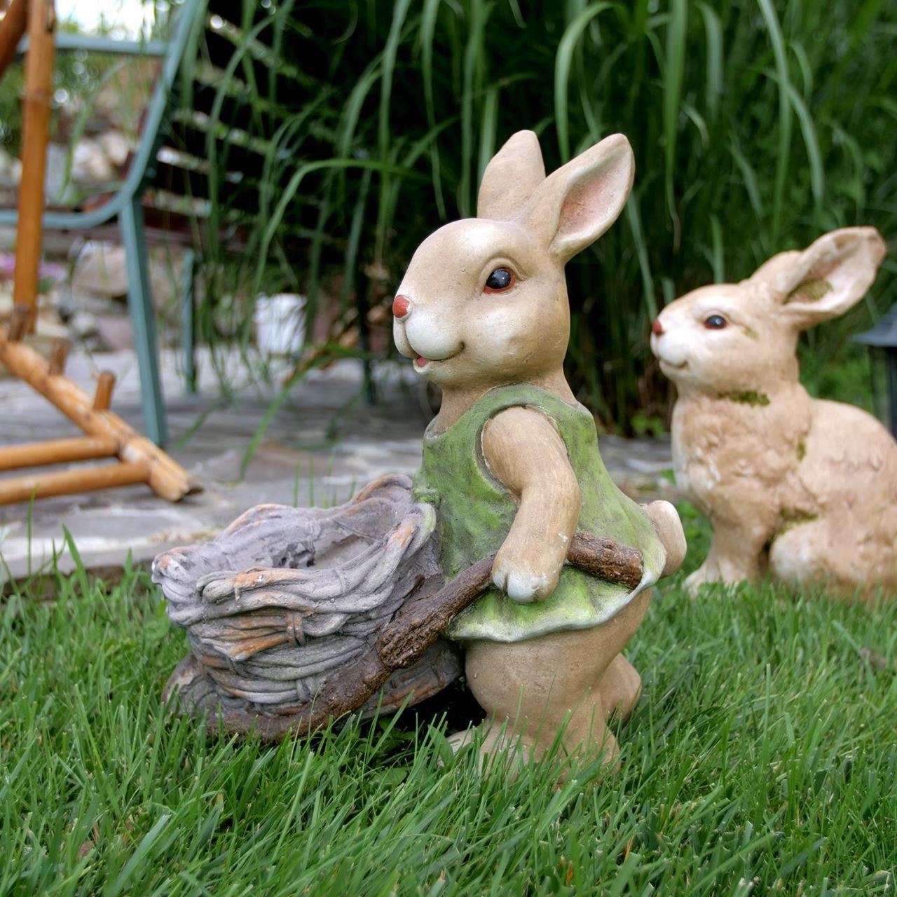 Kerti dekoráció, kerámia, nyúl talicskával, 40x19,5x34 cm