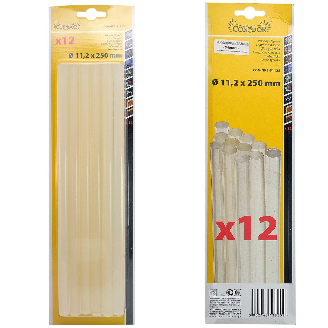 Szilikon stift ragasztópisztolyhoz, átlátszó, 12 db, 11x250 mm