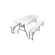 Set mobilier gradina/terasa, pliabil, 1 masa, 2 banci, alb, 180x74x74 cm/180x30x45 cm, Malatec