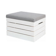 Lada depozitare, lemn, model Vintage, alb cu perna gri, 50x40x35 cm 