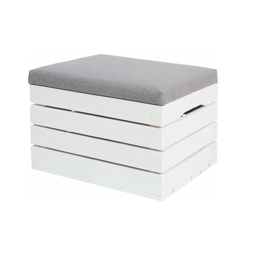 Lada depozitare, lemn, model Vintage, alb cu perna gri, 50x40x35 cm 