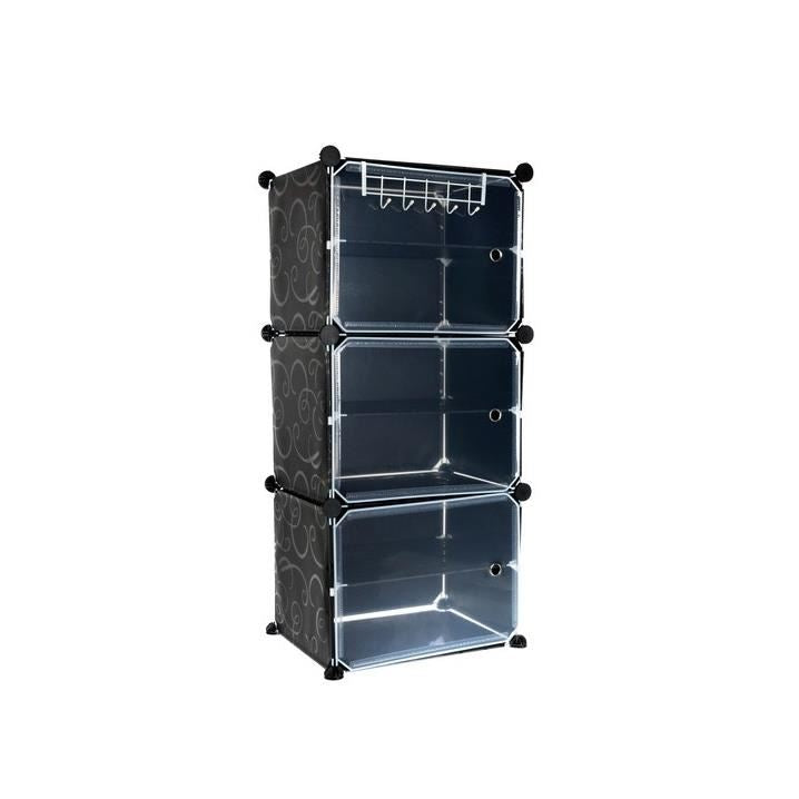 dulapior depozitat incaltaminte, modular, 6 polite, plastic, negru, 44.5x30x93 cm