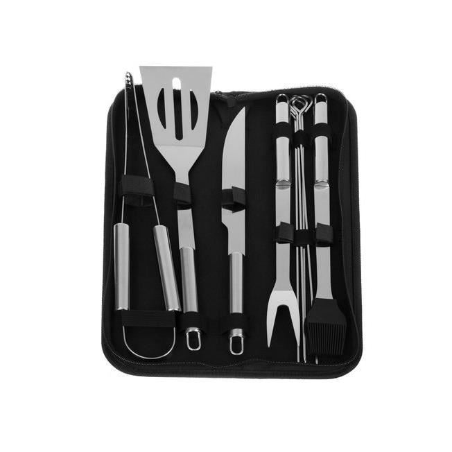 Ustensile pentru barbecue, grill, gratar, inox, geanta transport, set 9 piese, 35 cm, Kaminer 