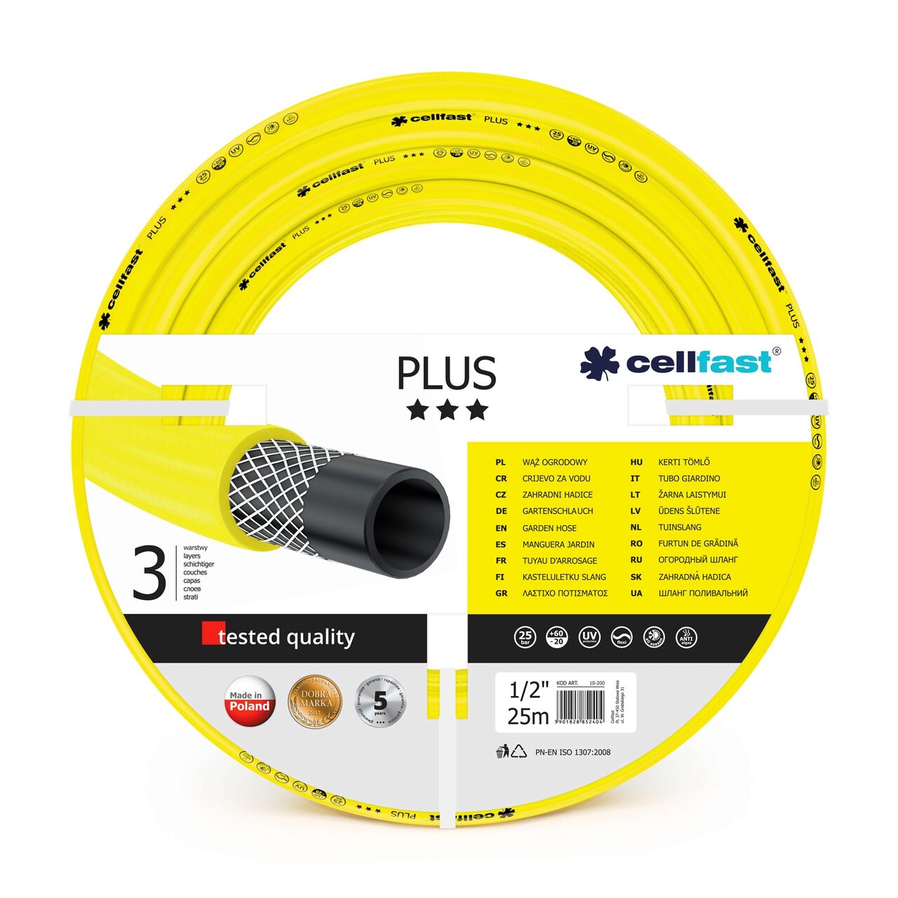 Furtun de gradina, 3 straturi, 1/2", 25 m, Cellfast Plus
