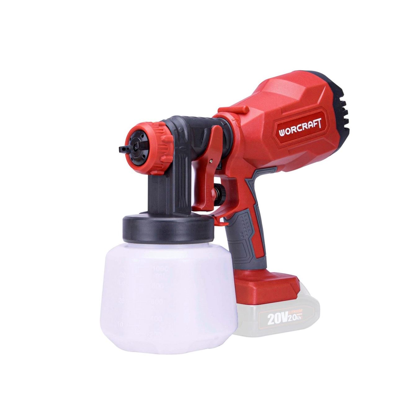 Pistol de vopsit, 20V Li-ion (acumulator neinclus), 1000 ml, 1.8-2.6 mm, Worcraft 