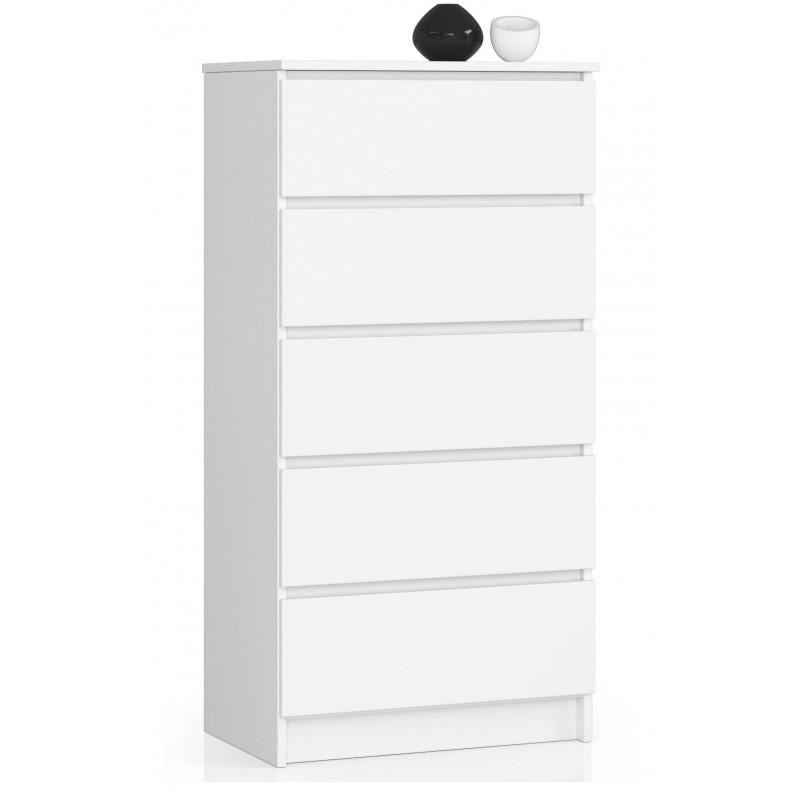 Comoda, placa laminata, 5 sertare, alb, 60x40x121 cm 
