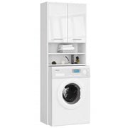 Dulap baie cu loc pentru masina de spalat, placa laminata, 4 rafturi, 2 usi, alb lucios, 64x30x180 cm 
