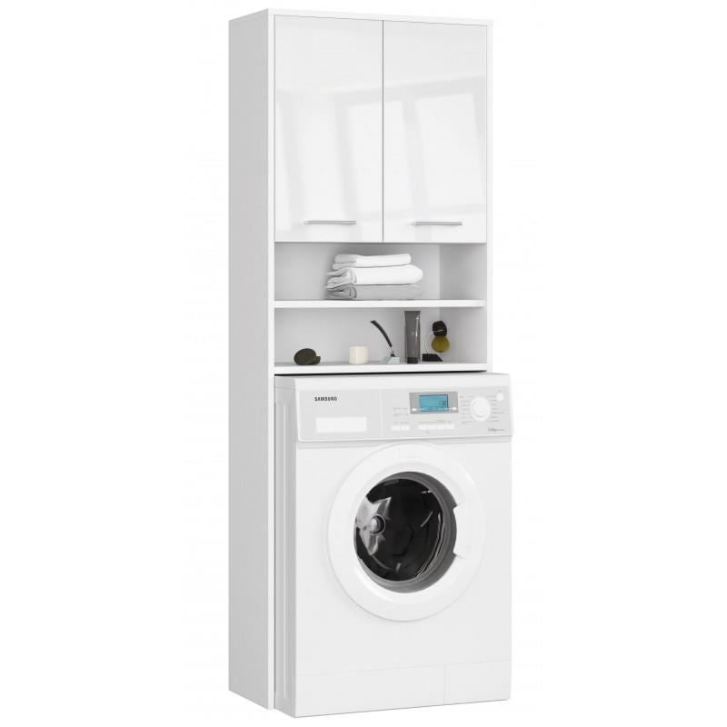 Dulap baie cu loc pentru masina de spalat, placa laminata, 4 rafturi, 2 usi, alb lucios, 64x30x180 cm 