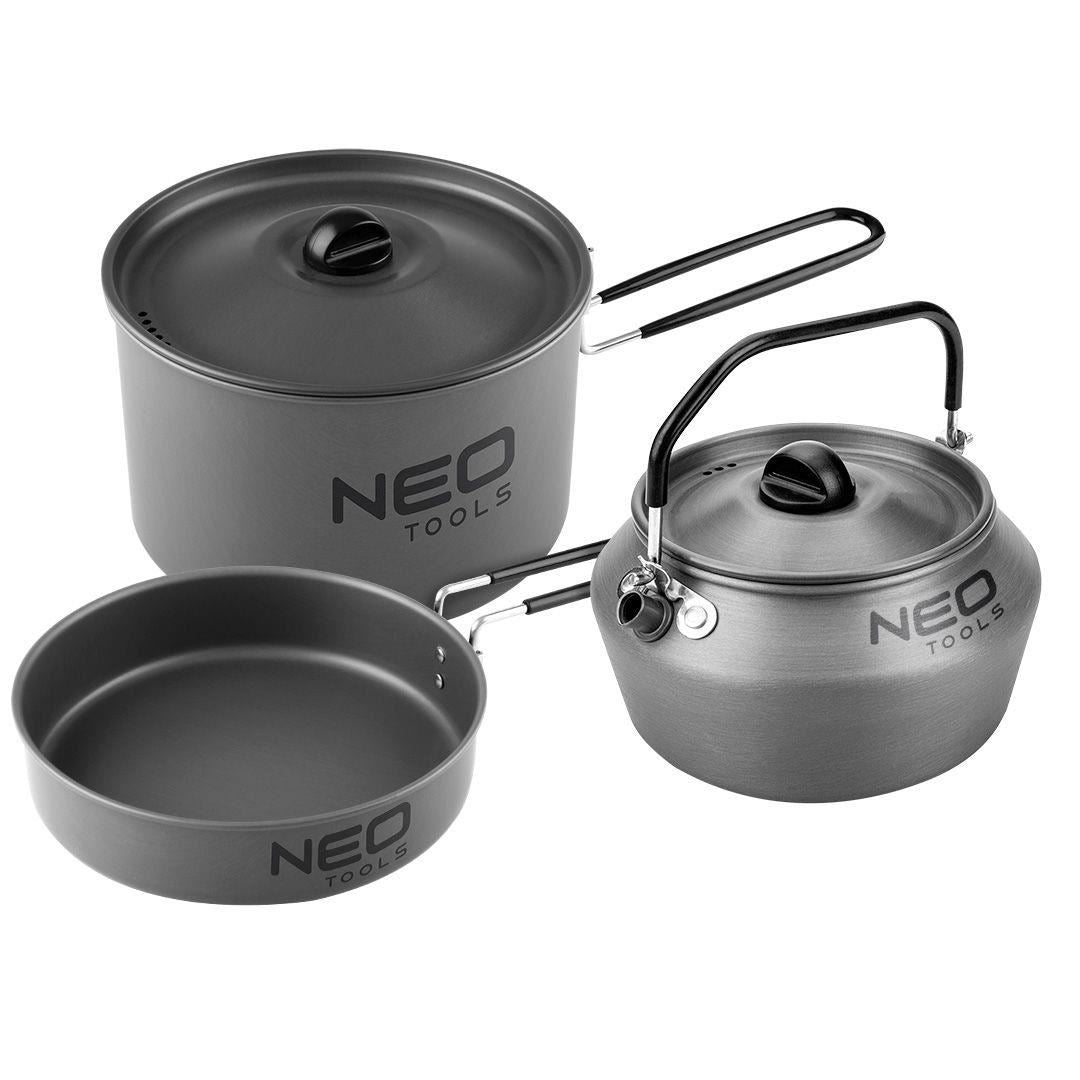 Oala, tigaie si ibric/ceainic, turistic, camping, aluminiu, set 3 piese, NEO 