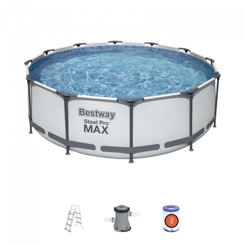 Piscina structura metalica, rotunda, cu filtru, scara, 366x100 cm, Bestway Steel Pro Max