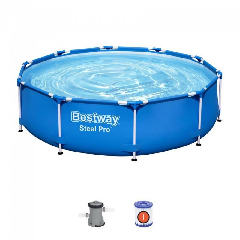 Piscina structura metalica, rotunda, cu filtru, albastru, 305x76 cm, Bestway Steel Pro
