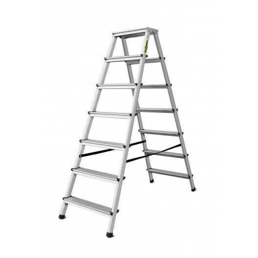 Scara aluminiu, 2 tronsoane, 6 trepte, platforma, max 125 kg, 1.46 m, Drabest
