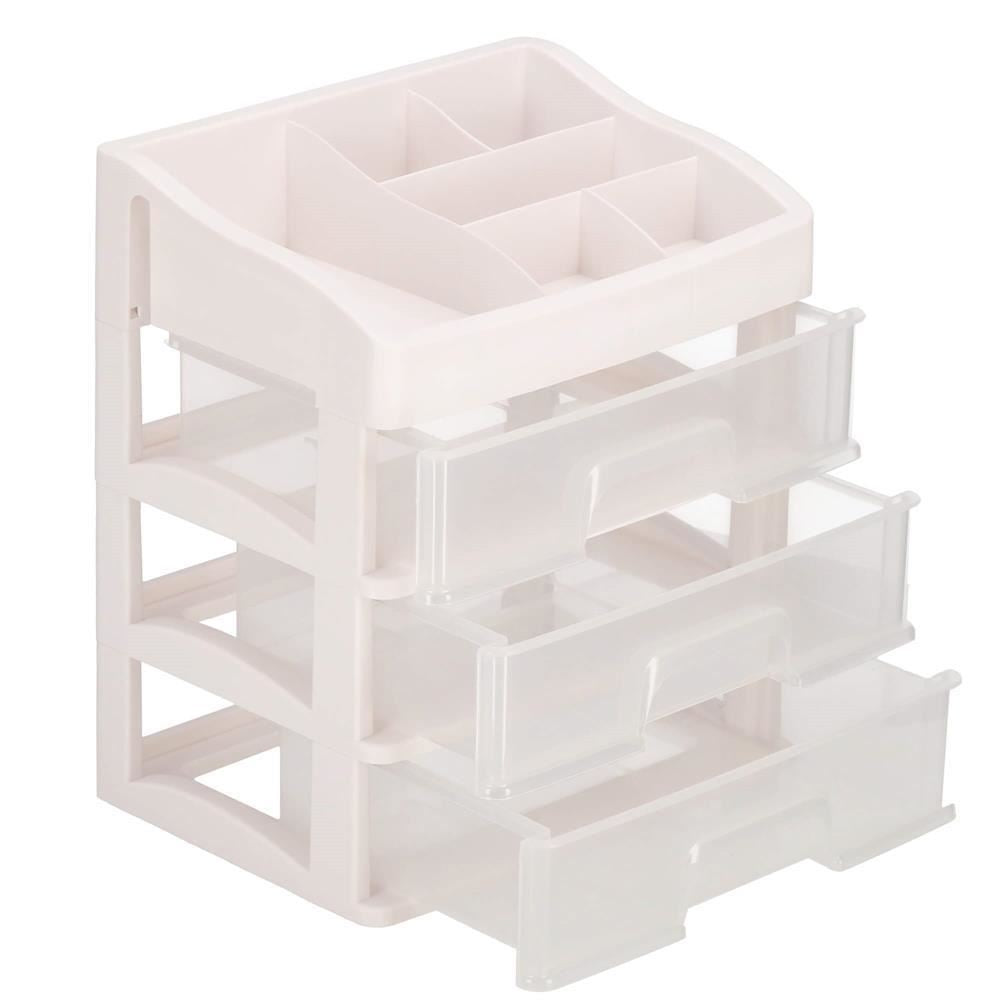 Organizator cosmetice, plastic, 4 niveluri, 3 sertare, alb, 34x25x40 cm, Springos