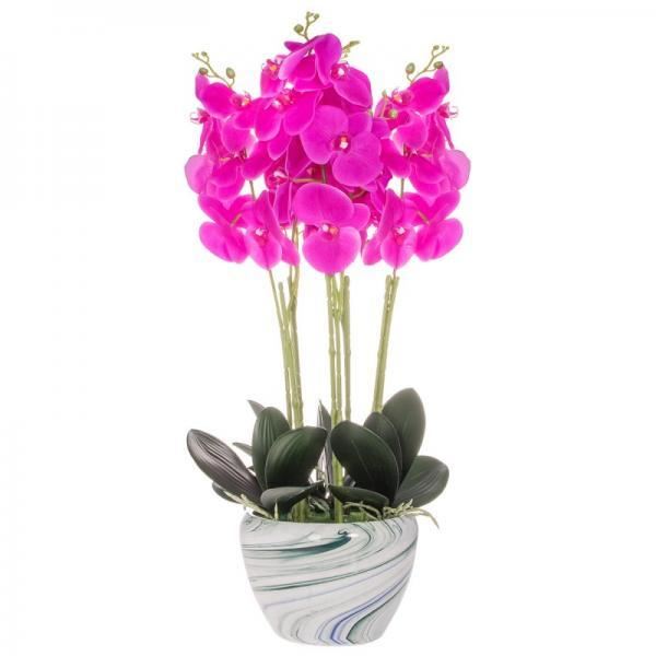 Planta artificiala, orhidee cu ghiveci din ceramica, roz, 75 cm, Springos