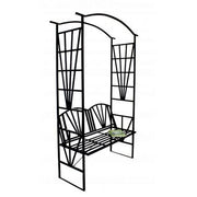 Arcada metalica, pergola, pentru gradina, cu banca, 114x45x208 cm