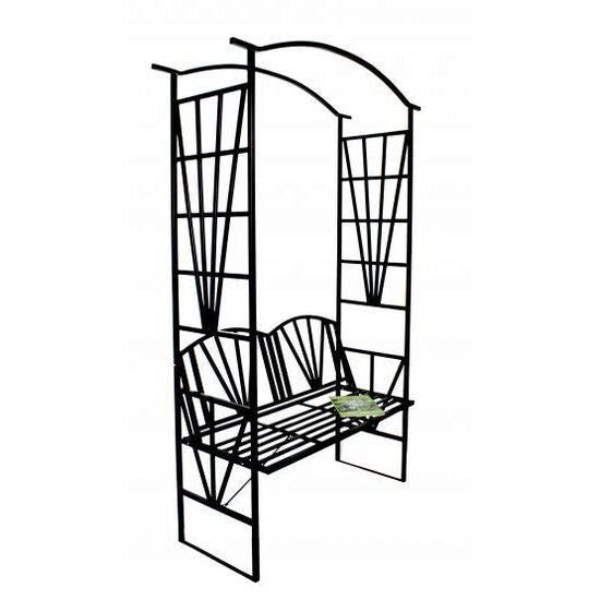 Arcada metalica, pergola, pentru gradina, cu banca, 114x45x208 cm