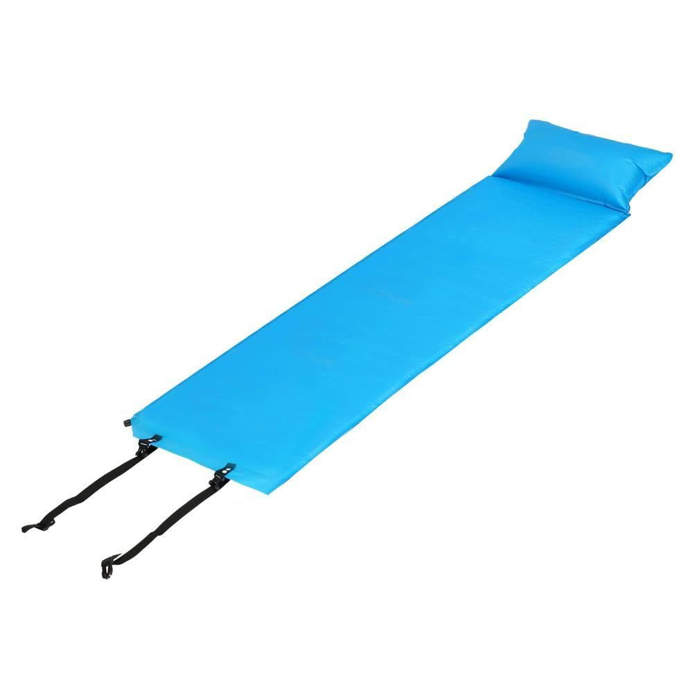 Saltea camping auto-gonflabila, poliester si spuma PU, albastru deschis, 186x53 cm, Springos 