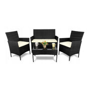 Set mobilier gradina/terasa, poliratan, negru cu perne crem, 1 masa, 2 fotolii, 1 canapea, Medi
