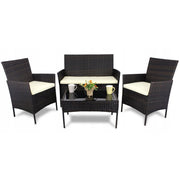 Set mobilier gradina/terasa, poliratan, maro cu perne crem, 1 masa, 2 fotolii, 1 canapea, Medi