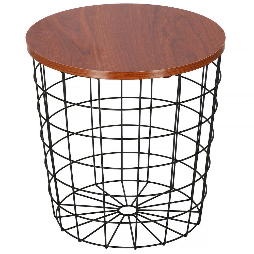 Masa rotunda cu cos depozitare, MDF, baza metalica, negru si maro, 30.5/39x40 cm, Springos