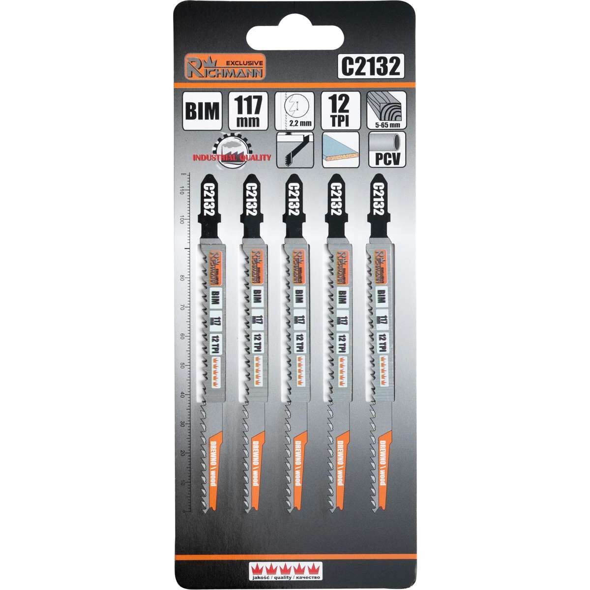 Panza, lama, fierastrau pendular, pentru lemn, BIM, prindere tip T, taiere super precisa, 12 TPI, set 5 buc, 117 mm, Richmann Exclusive