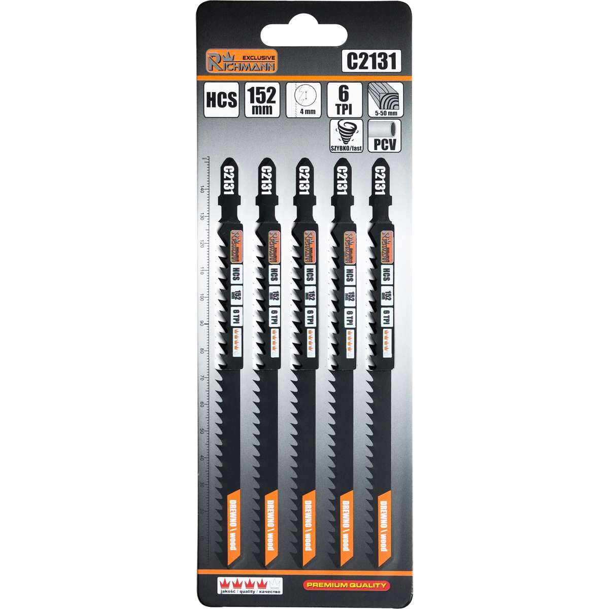 Panza, lama, fierastrau pendular, pentru lemn, HCS, prindere tip T, taiere rapida, 6 TPI, set 5 buc, 152 mm, Richmann Exclusive