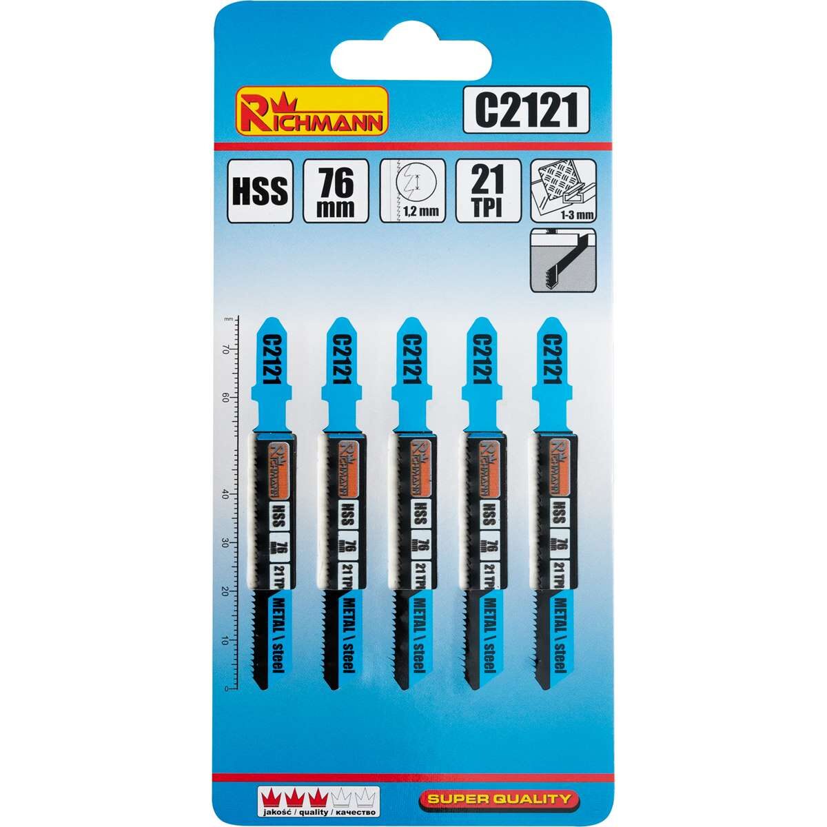 Panza, lama, fierastrau pendular, pentru metal, HSS, prindere tip T, 21 TPI, set 5 buc, 76 mm, Richmann
