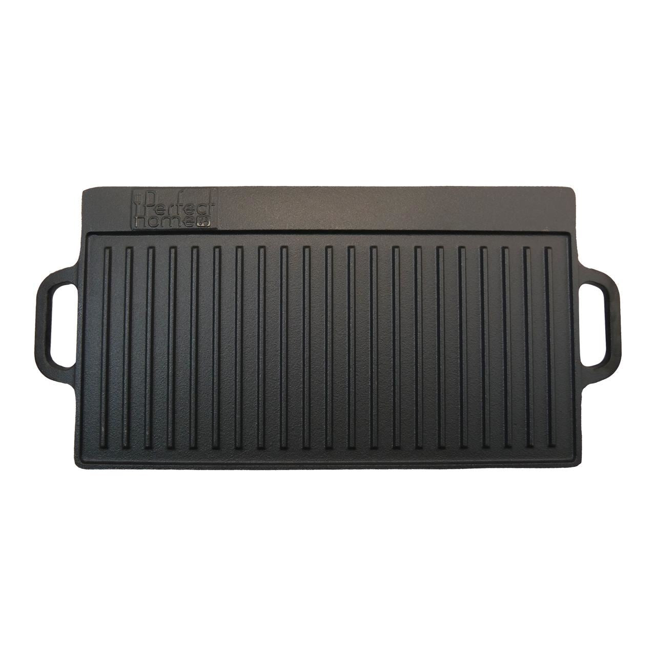 Grilllap, öntöttvas, téglalap alakú, 2 oldalas, 50x24 cm, Perfect Home