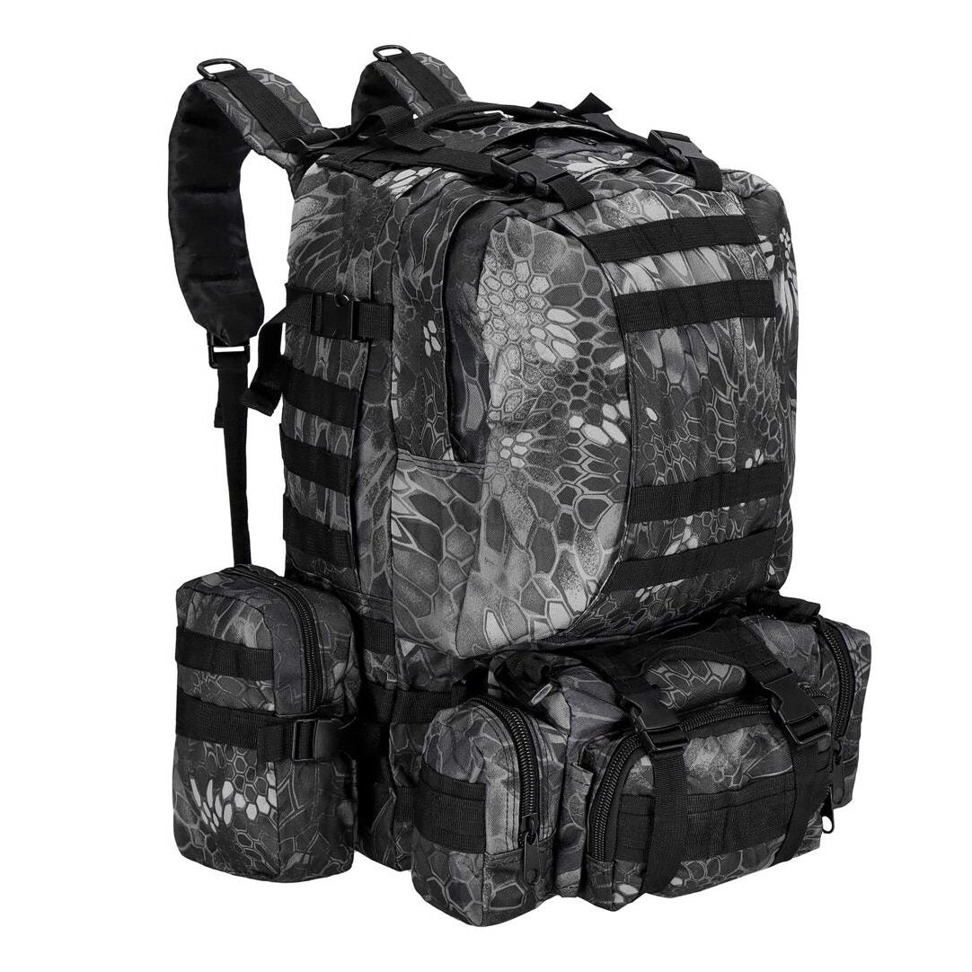 rucsac turistic, Springos, model Survival, 4 in 1, impermeabil, 50 L, camuflaj, gri, 50x40x50 cm