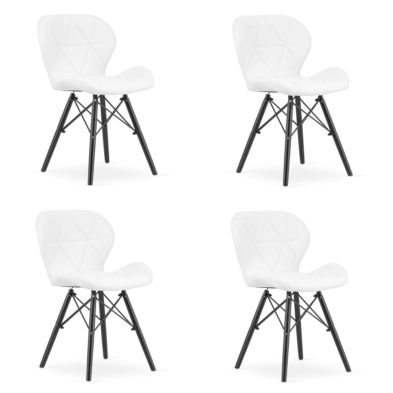 Set 4 scaune stil scandinav, Artool, Lago, piele ecologica, lemn, alb si negru, 47.5x52x74 cm