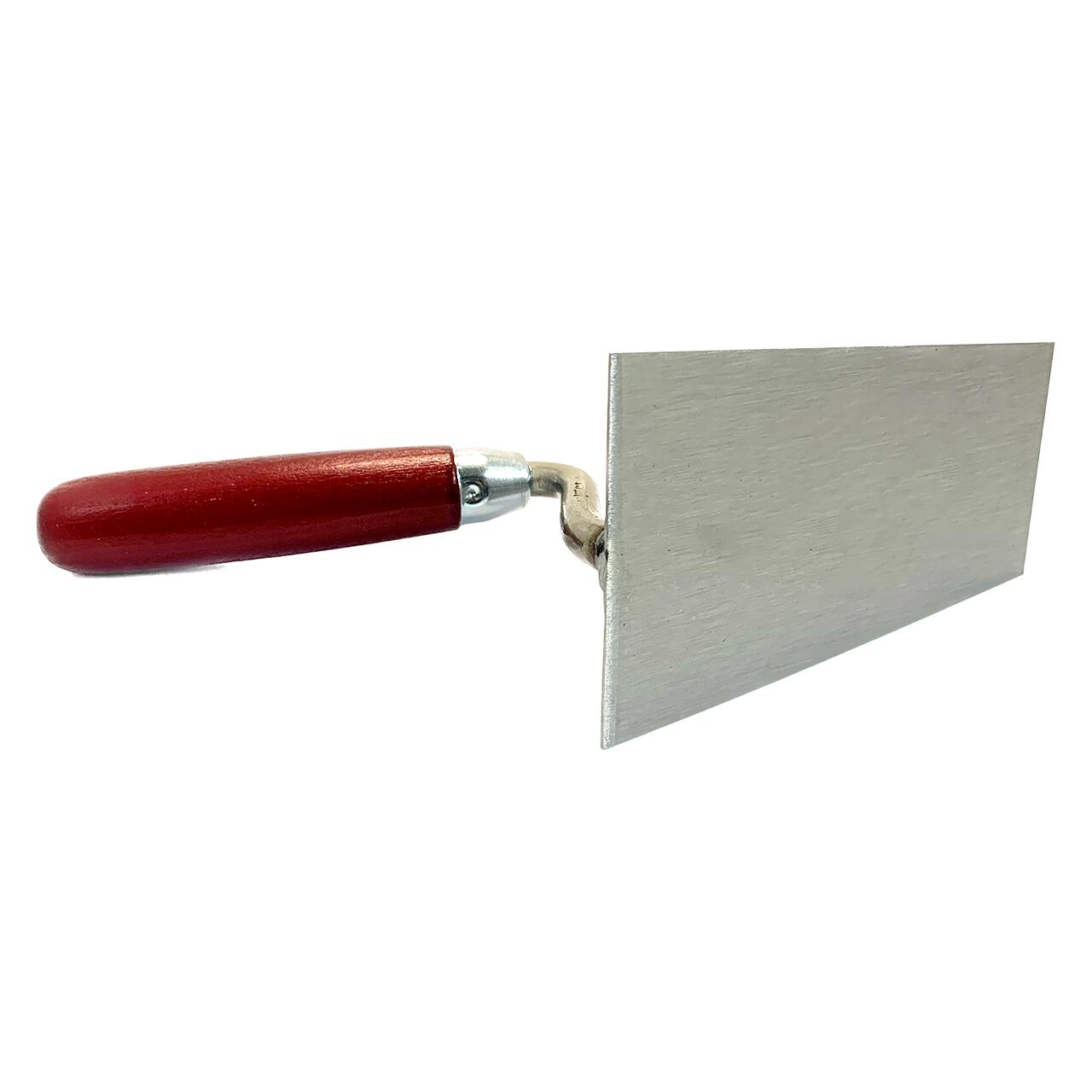 Rozsdamentes acél simító, Olejnik, trapéz alakú, széles, 140 mm, fa nyél, piros