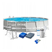 Piscina structura metalica, rotunda, cu filtru, pompa, scara, prelata acoperire, gri, 457x107 cm, Intex Prism Frame