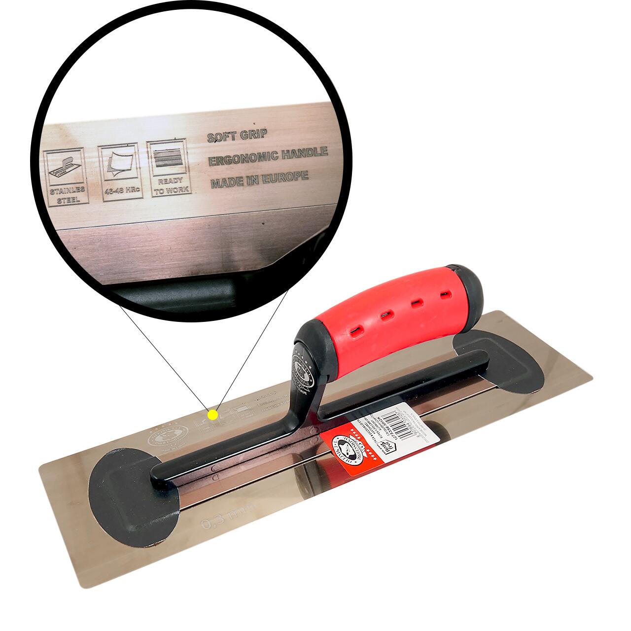 Gletiera inox, Olejnik, Super Flex, intarita, 10x35 cm, 0.3 mm, maner soft, Rosu