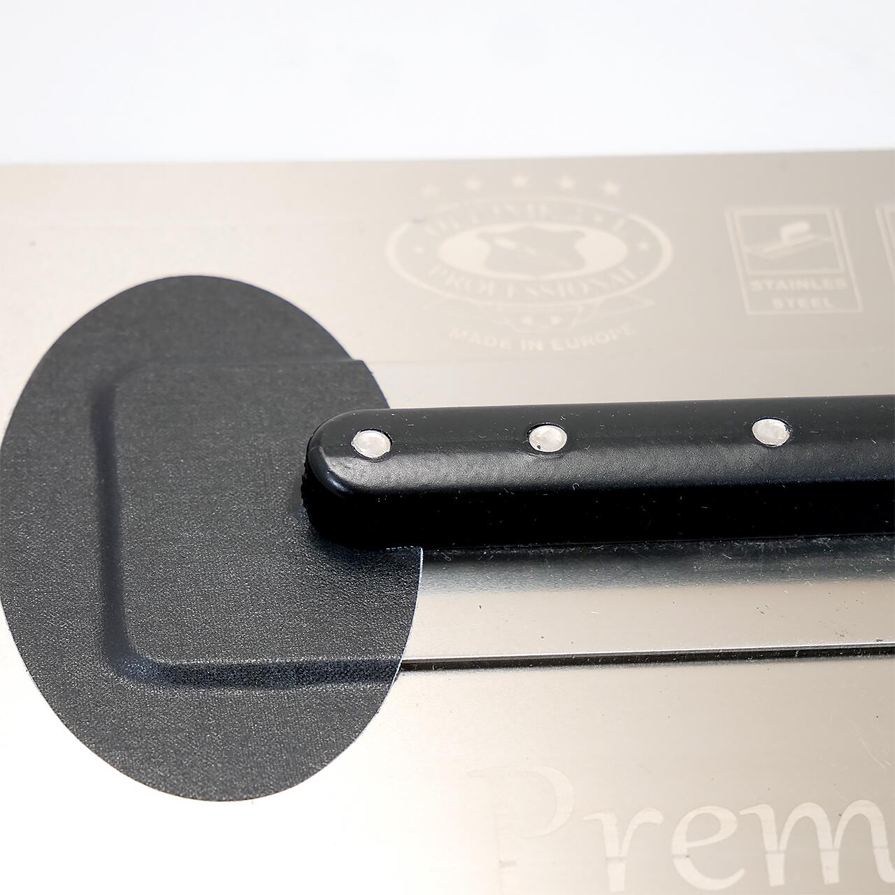 Gletiera inox, Olejnik, intarita, MediumFlex, maner pluta, laminata la rece, argintata, 0.4 mm, 356x120 mm