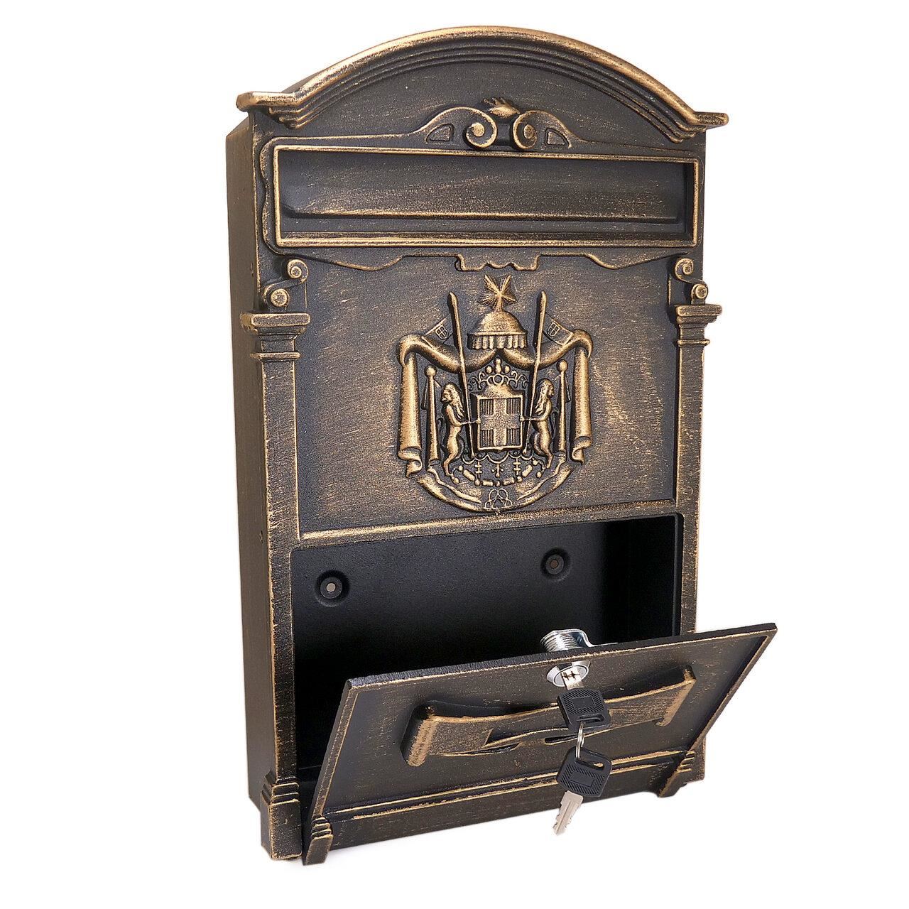Postaláda, alumínium, antik bronz, 25,5x9x41 cm