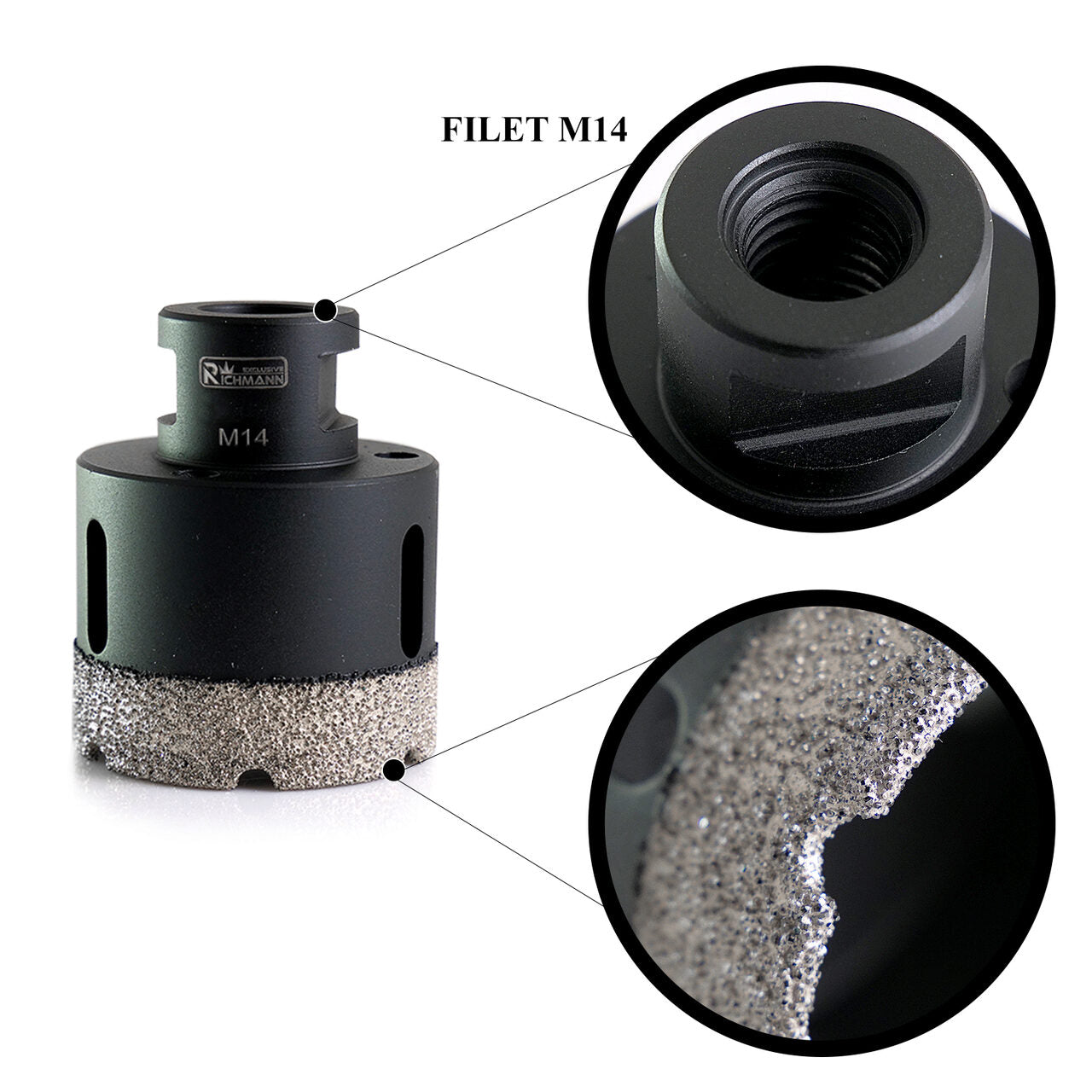 Carote diamantate, vacuum brazed, M14, set 8 buc, 6-68 mm, Richmann Exclusive