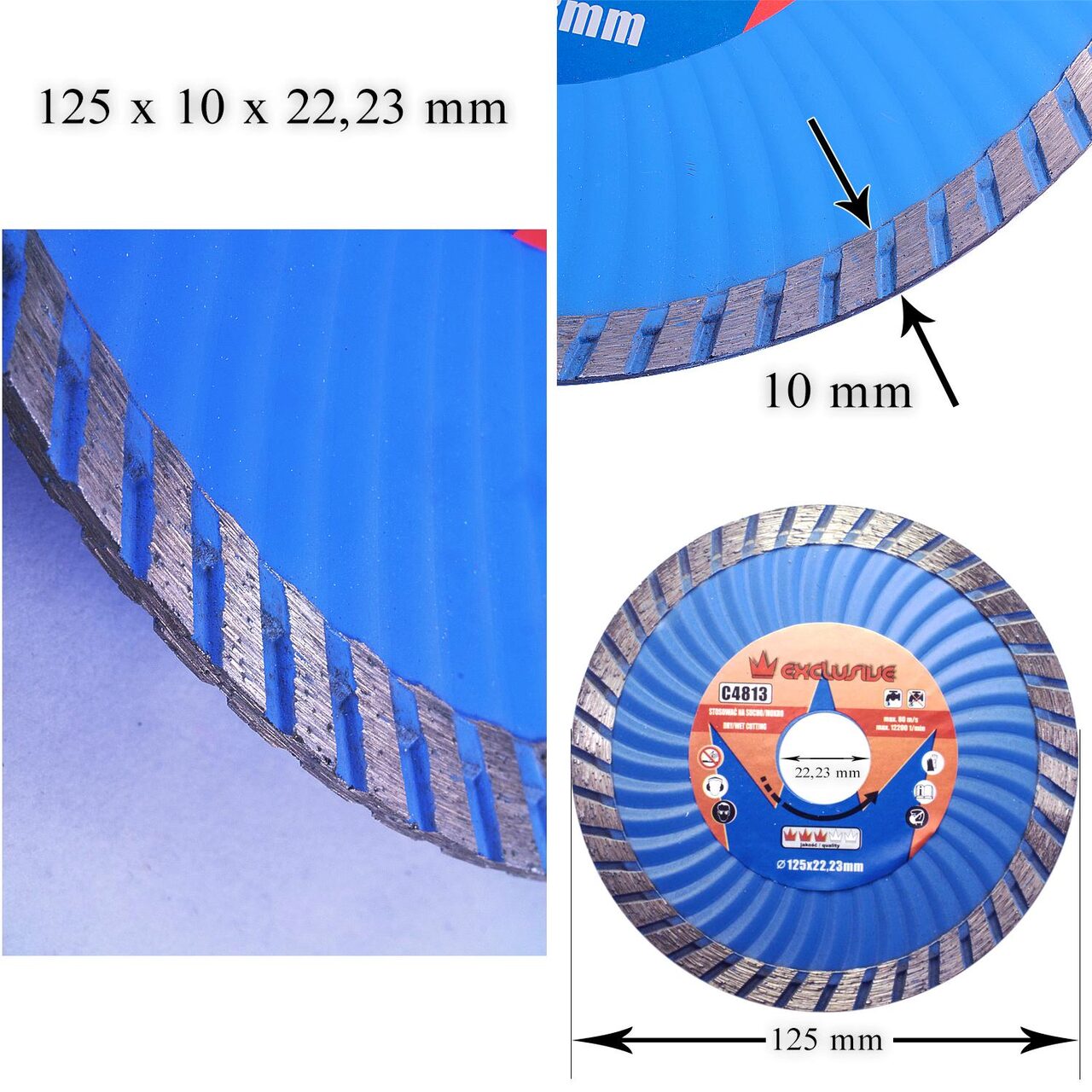 Szuper turbó gyémánttárcsa, betonhoz, gyors nedves és száraz vágás, 125 mm/22,23 mm, Richmann