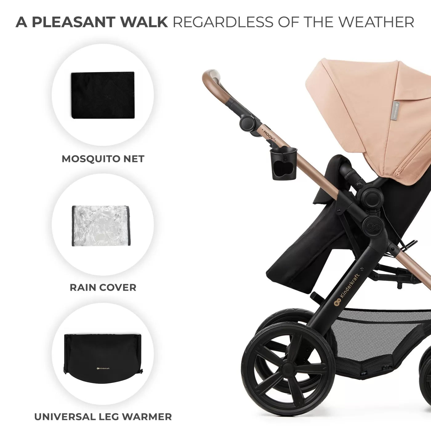 Carucior 3 in 1 kinderkraft moov 2, sand beige