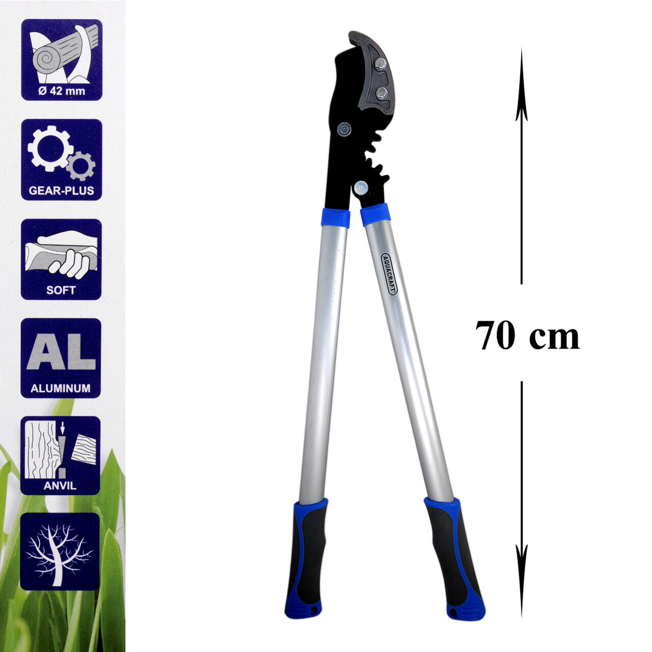 Foarfeca crengi, tip nicovala, maner aluminiu, gear plus, 70 cm, Aquacraft