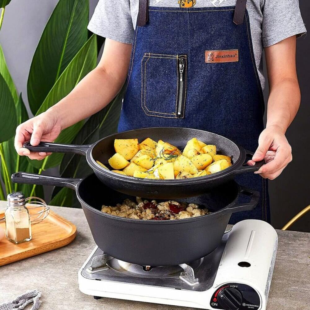 Oala de fonta cu capac tip tigaie, Perfect Home, 14x27 cm