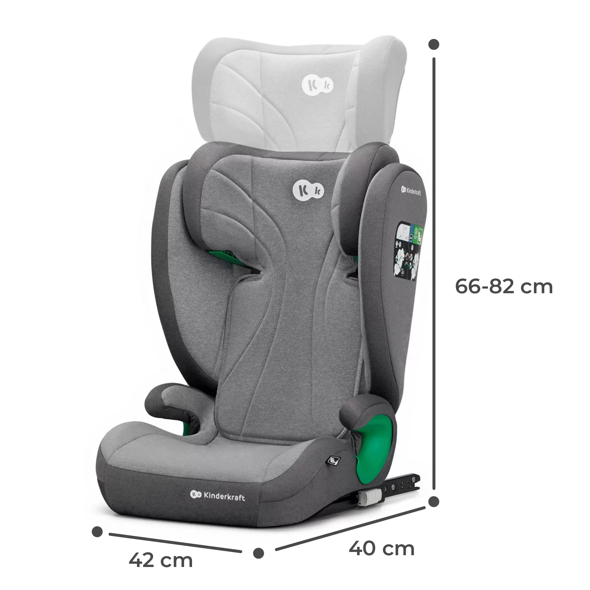 Scaun auto kinderkraft junior fix2 i-size, 100-150 cm, rocket grey