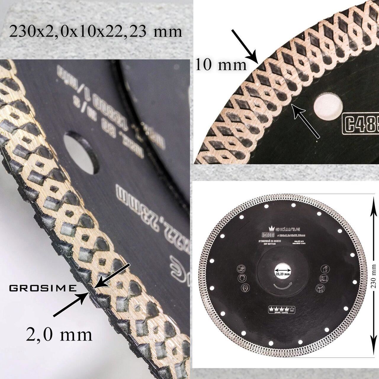 Vékony turbó gyémántpenge, kerámialapok, nedves és száraz vágás, 230 mm/22,23 mm, Richmann Exclusive
