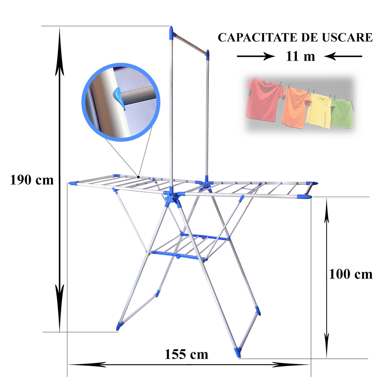 Uscator de rufe, pliabil, capacitate de uscare 11 m